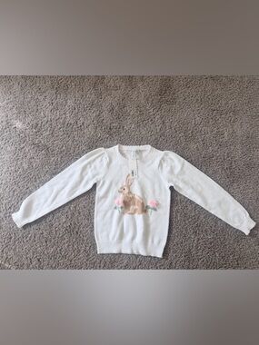 Janie and Jack Cream Knit Bunny Sweater with Pink Accents